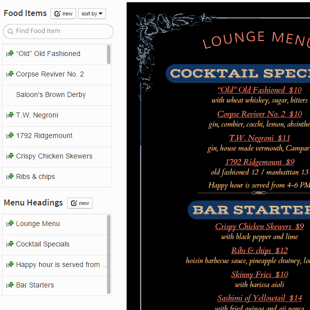 menu design drag and drop