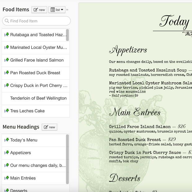 menu design food list