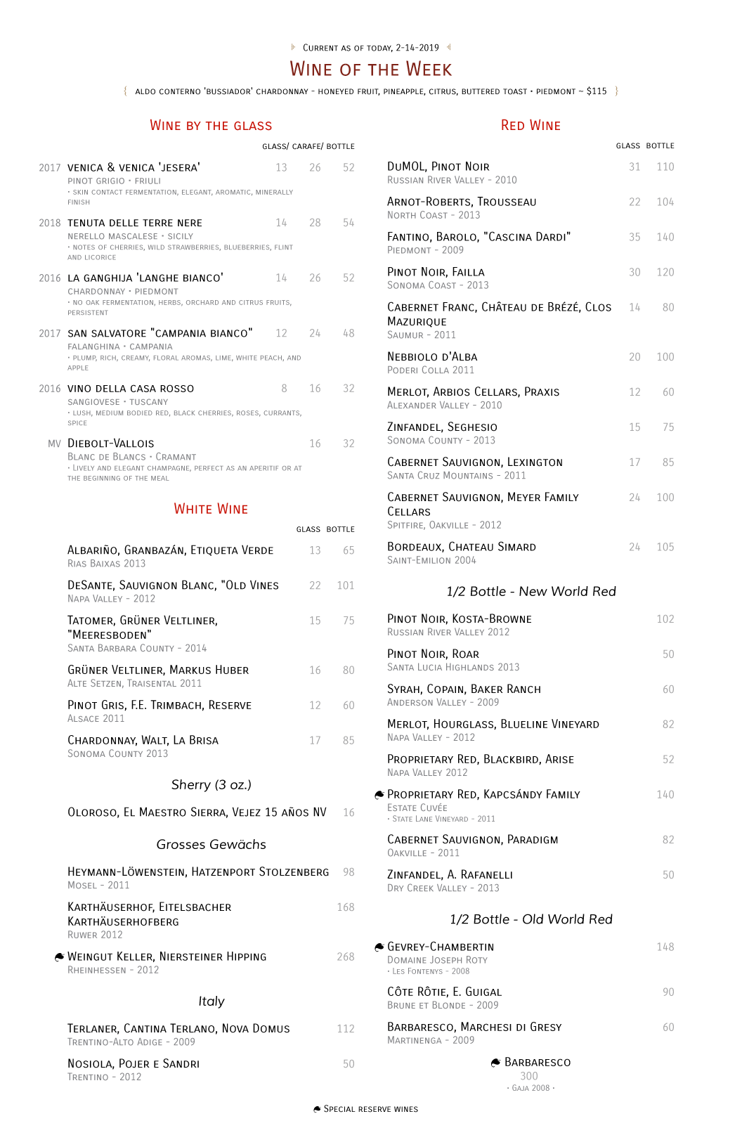 wine lists examples