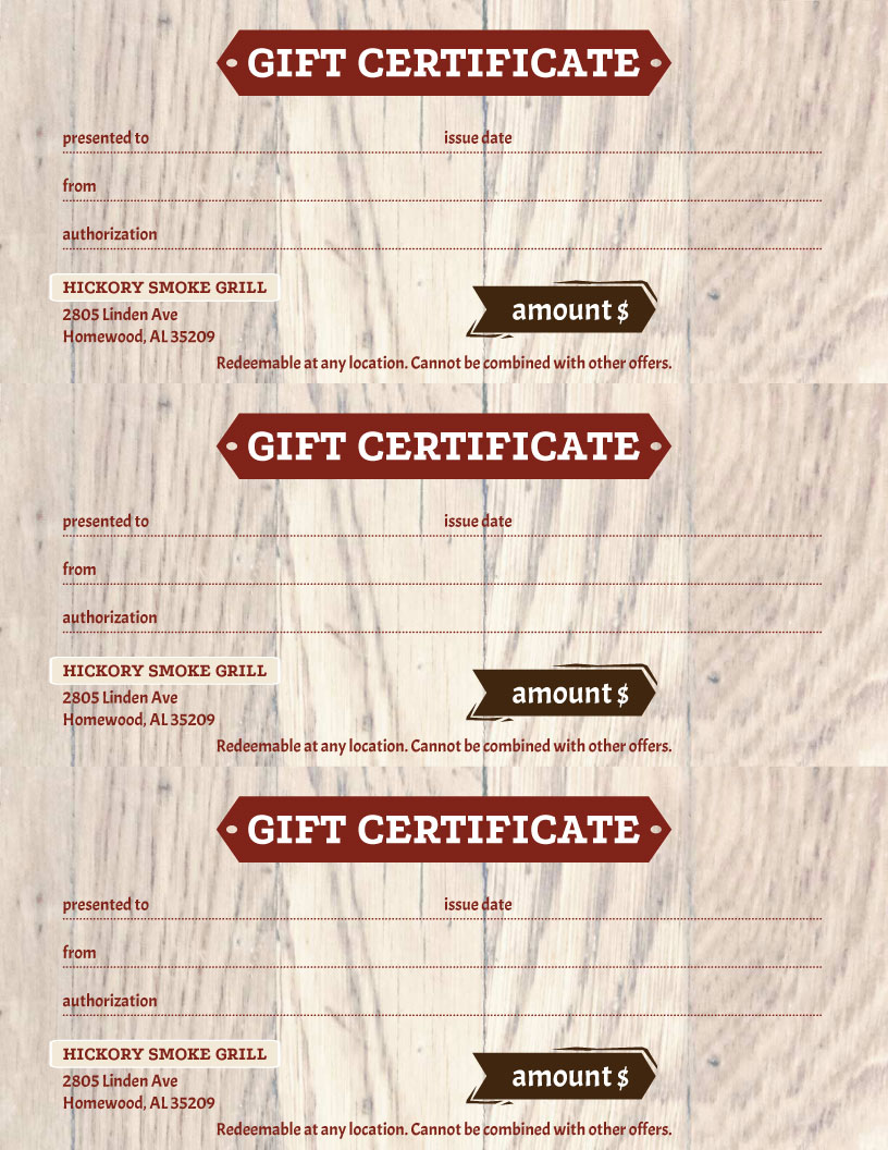 restaurant menu gift certificate