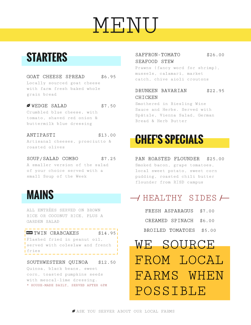 menu design template