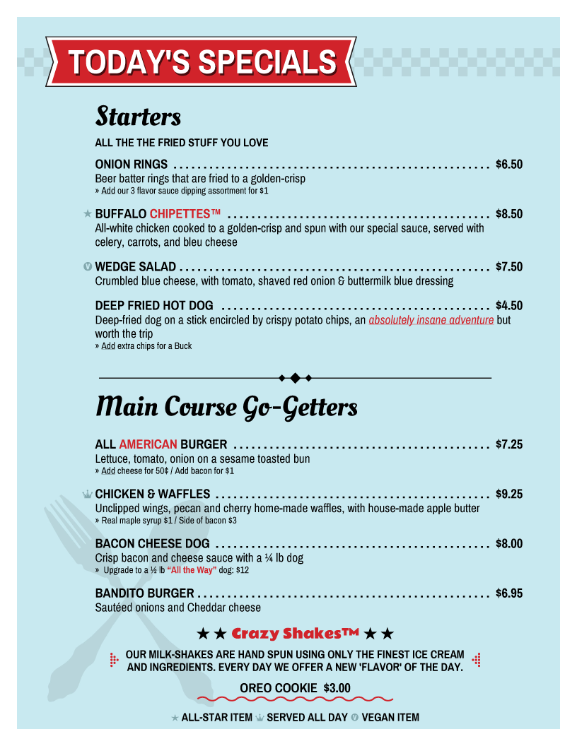 diner restaurant menu template