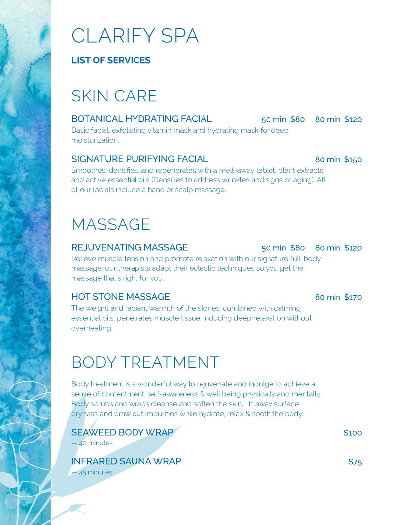 spa menu design